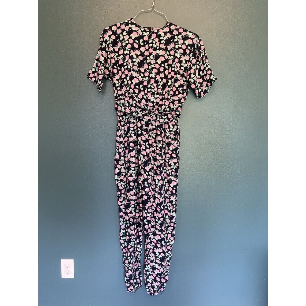 Vintage Paquette‎ Too Long Sleeve Jumpsuit Floral Navy and Pink Size 10